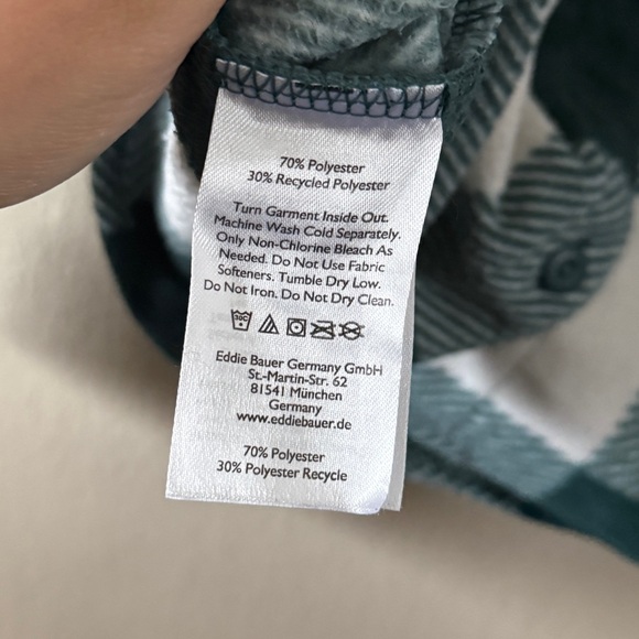 Eddie Bauer Flannel Fleece Shirt Jacket Green White Plaid Gorpcore size M - Picture 4 of 6